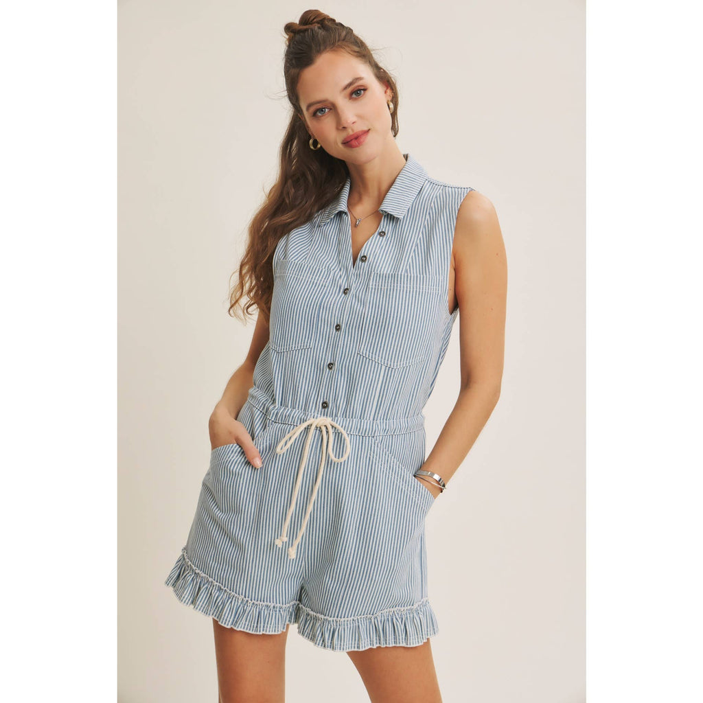 Stripe Denim Button Front Romper