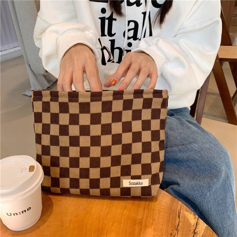 Large Checkered Cosmetic Makeup Bag