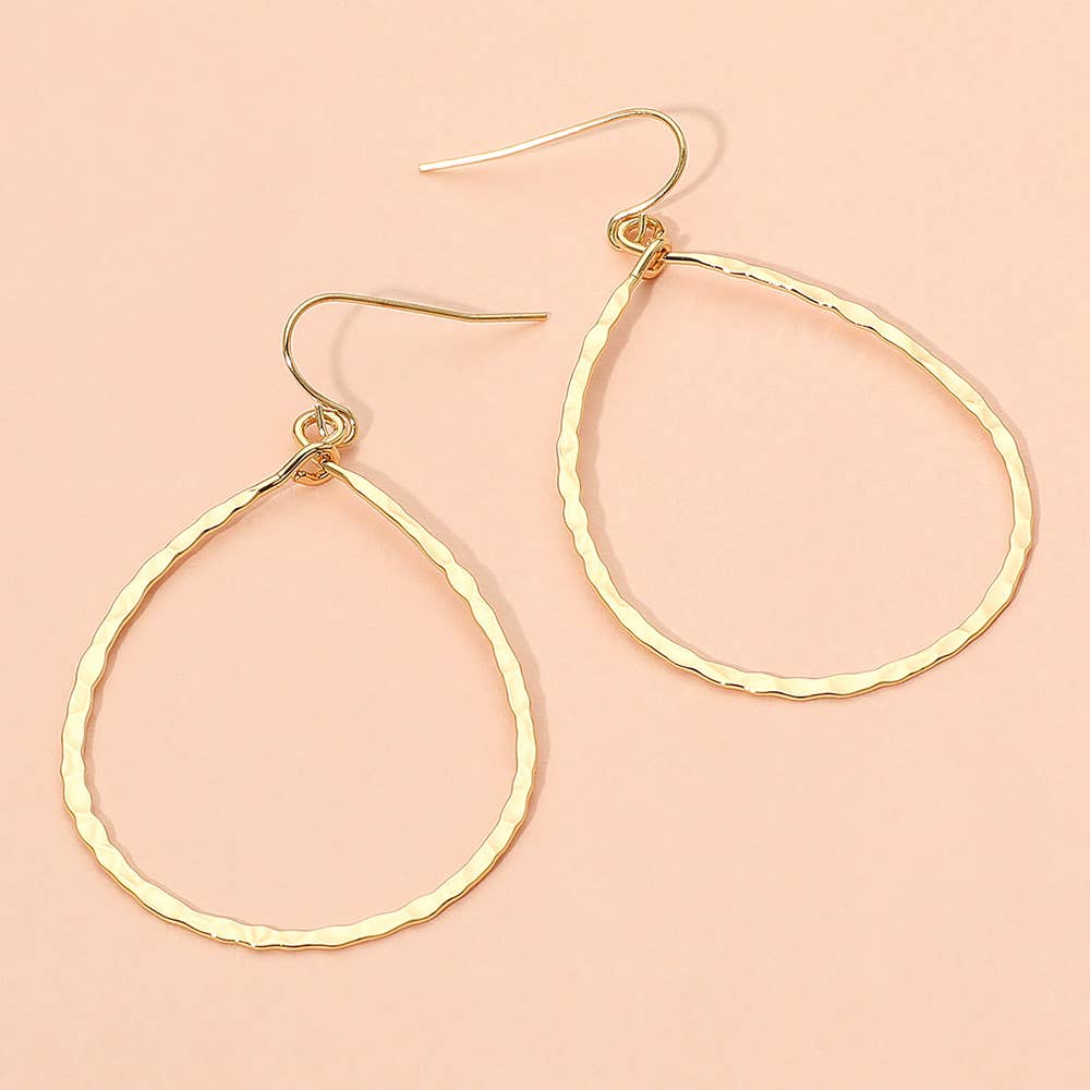 Brass Metal Hammerd Teardrop Dangle Earrings