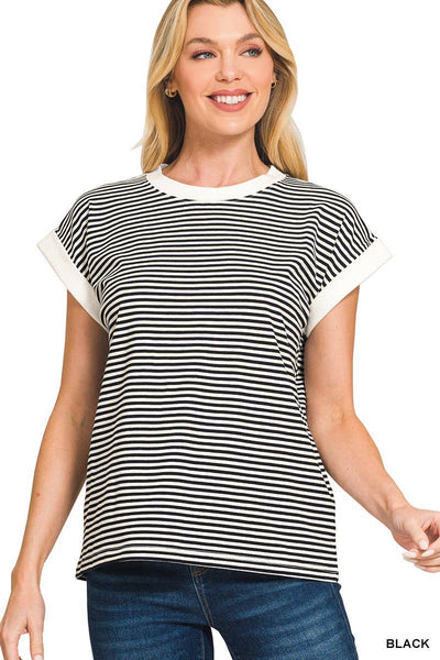Stripe Contrast Trim Top
