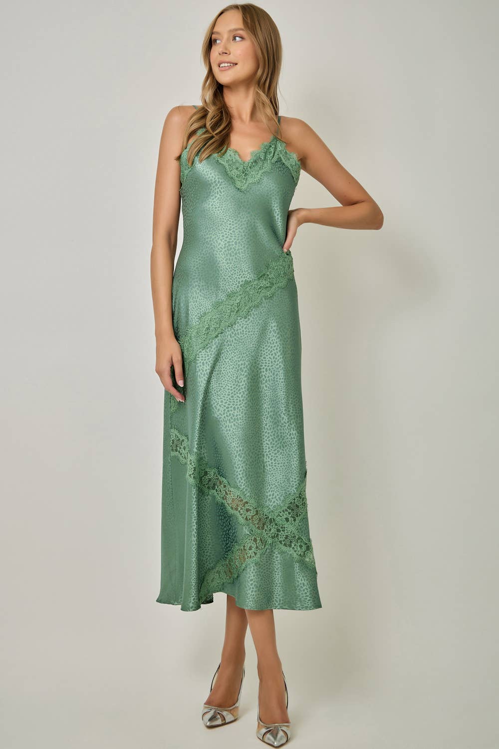 Brown Leopard Textured Satin Midi Slip Dress