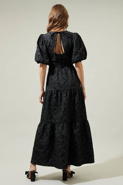Black Jacquard Maxi Tiered Dress