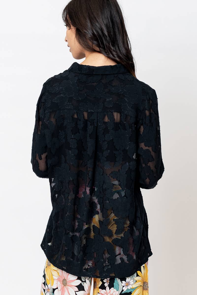 Long Sleeve Burnout Button Down Blouse