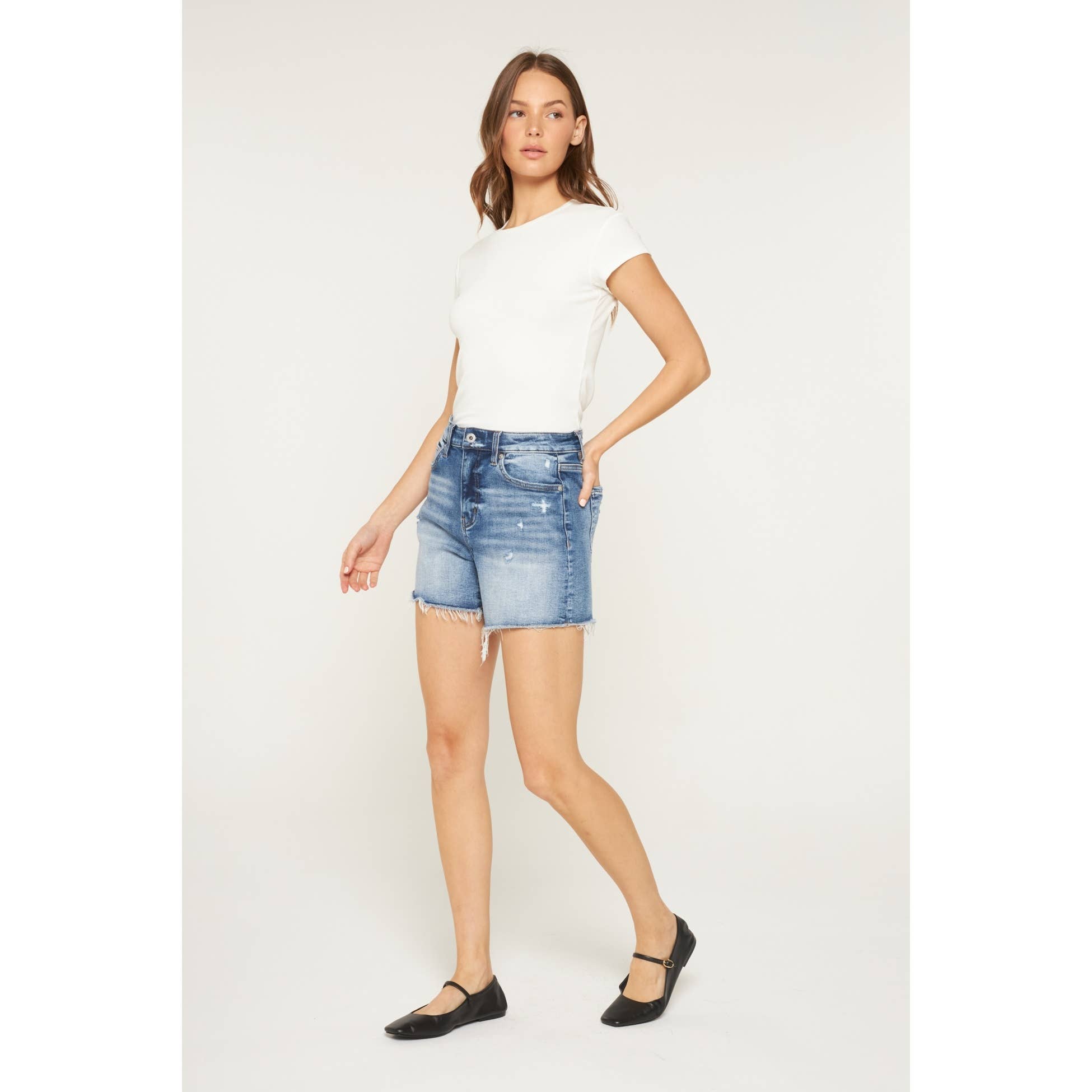 Medium Wash Slight Distressed Denim Shorts
