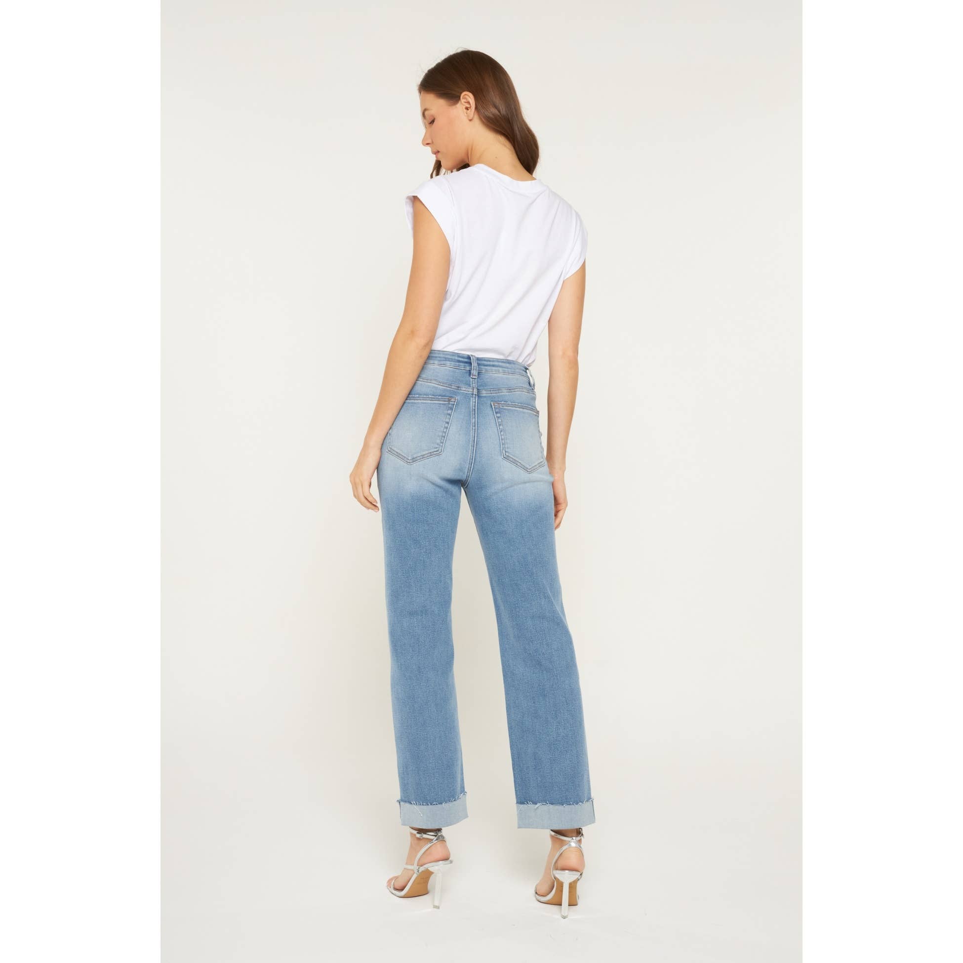 High Rise Straight Leg Jean with Cuffed Hem