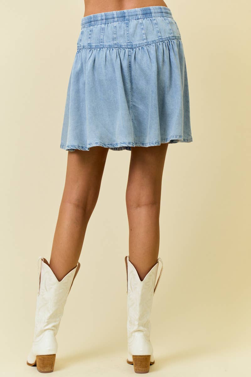 DENIM PLEATS MINI SKIRT
