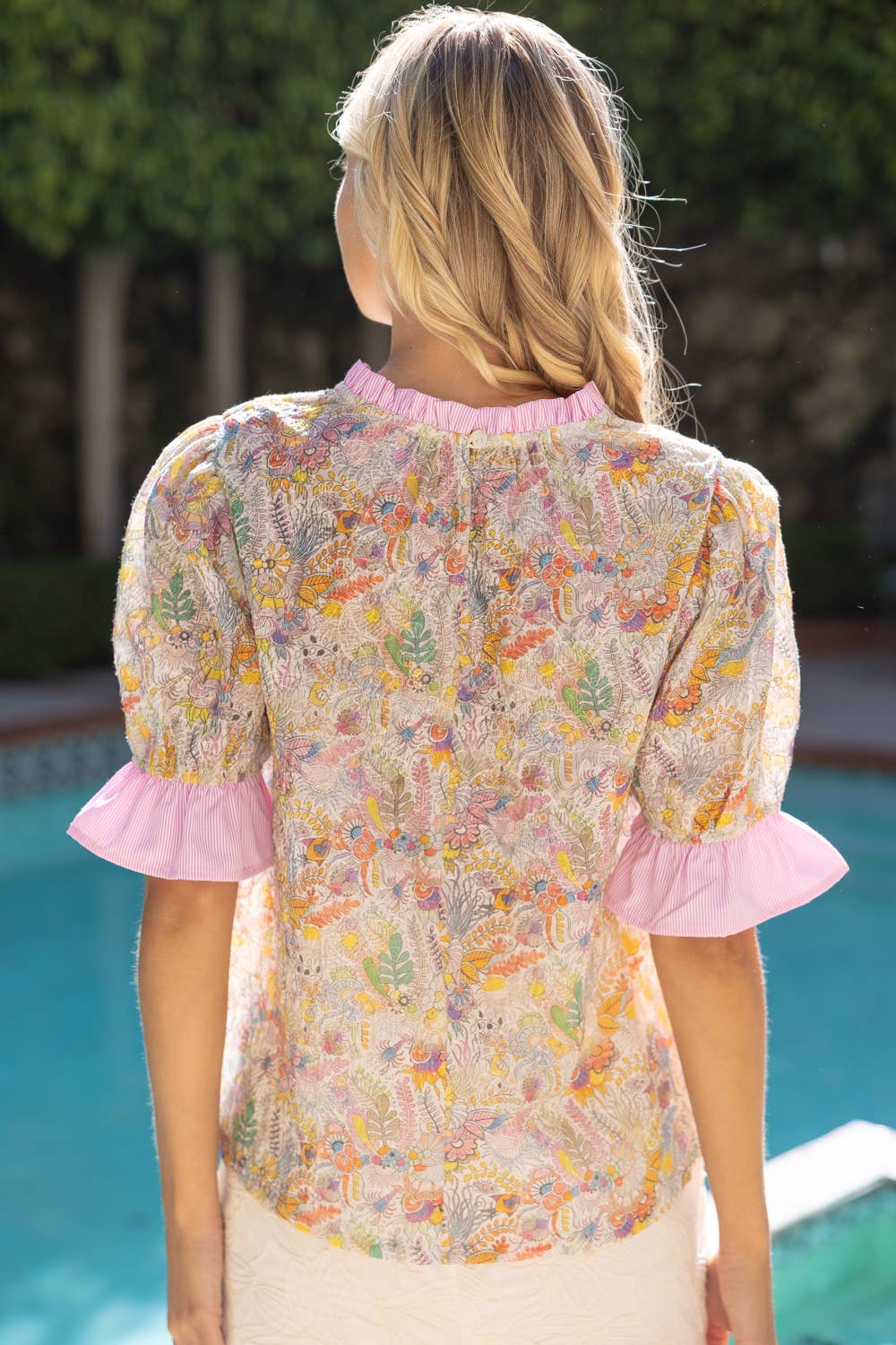 Embroidered Floral Puff Sleeve Top
