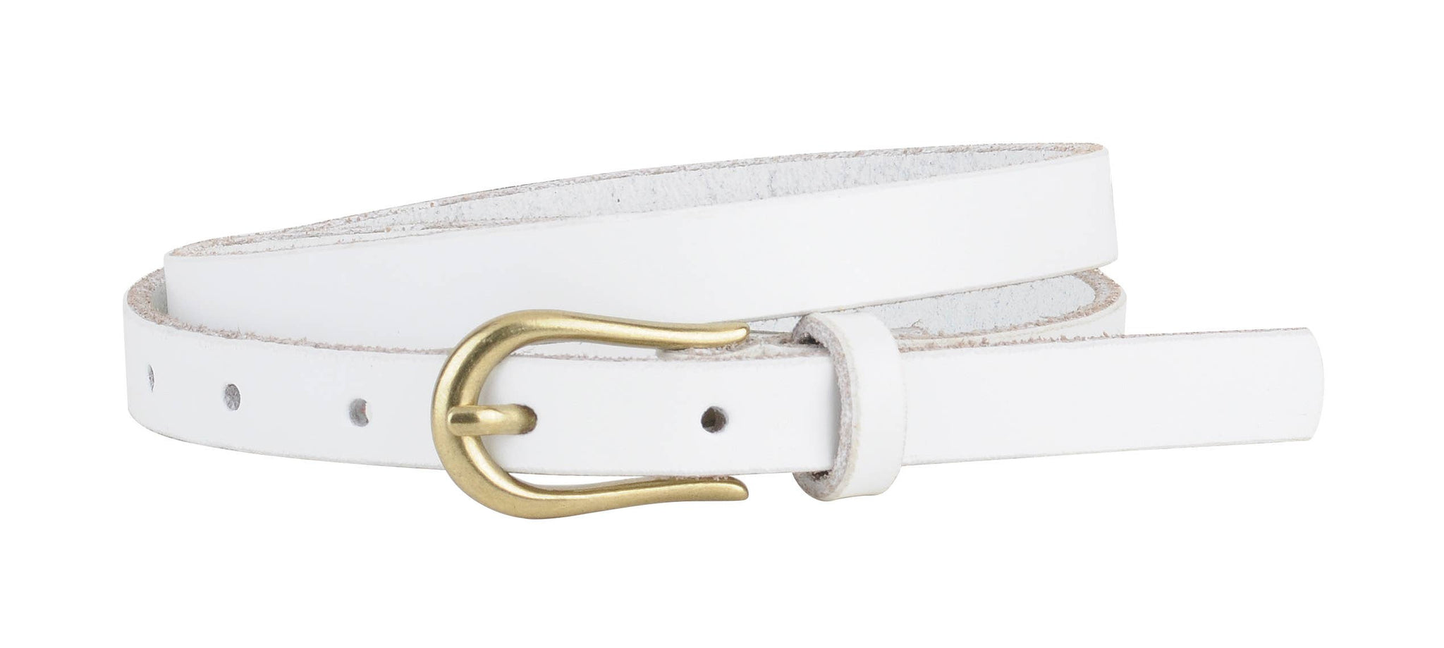 White Skinny Brass Buckle Leather Belt