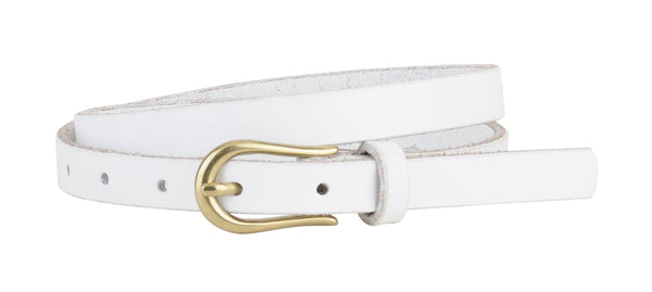 White Skinny Brass Buckle Leather Belt