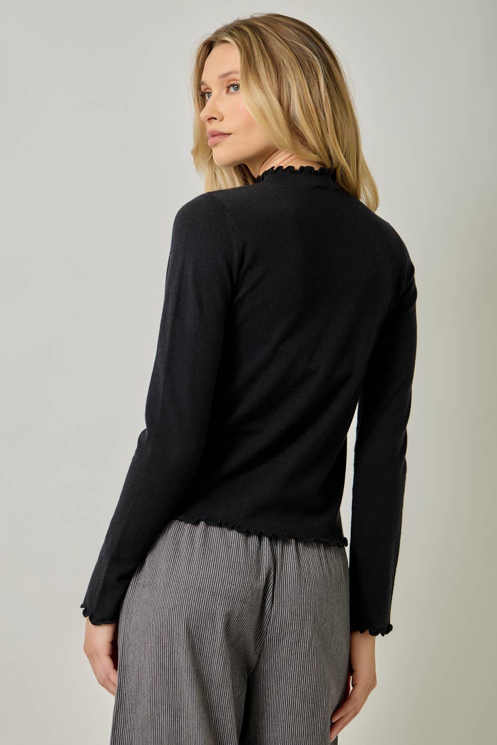 Lettuce Edge Mock Neck Sweater Top