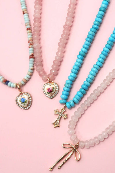 Natural Semi Precious Stone Beaded Charm Necklace