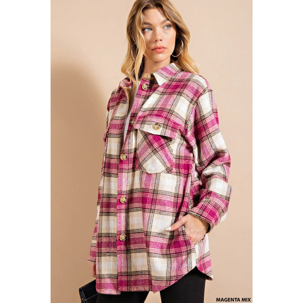 Kori Magenta Mix Plaid Shirt Jacket