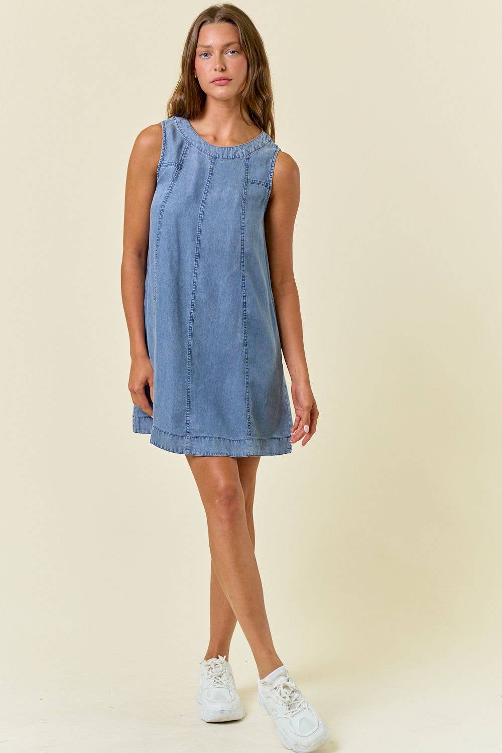 Tencel Chambray Sleeveless A-Line Mini Dress