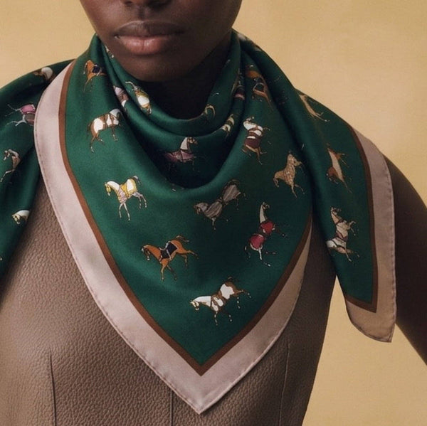 Equestrian Horse Print Satin Square Scarf