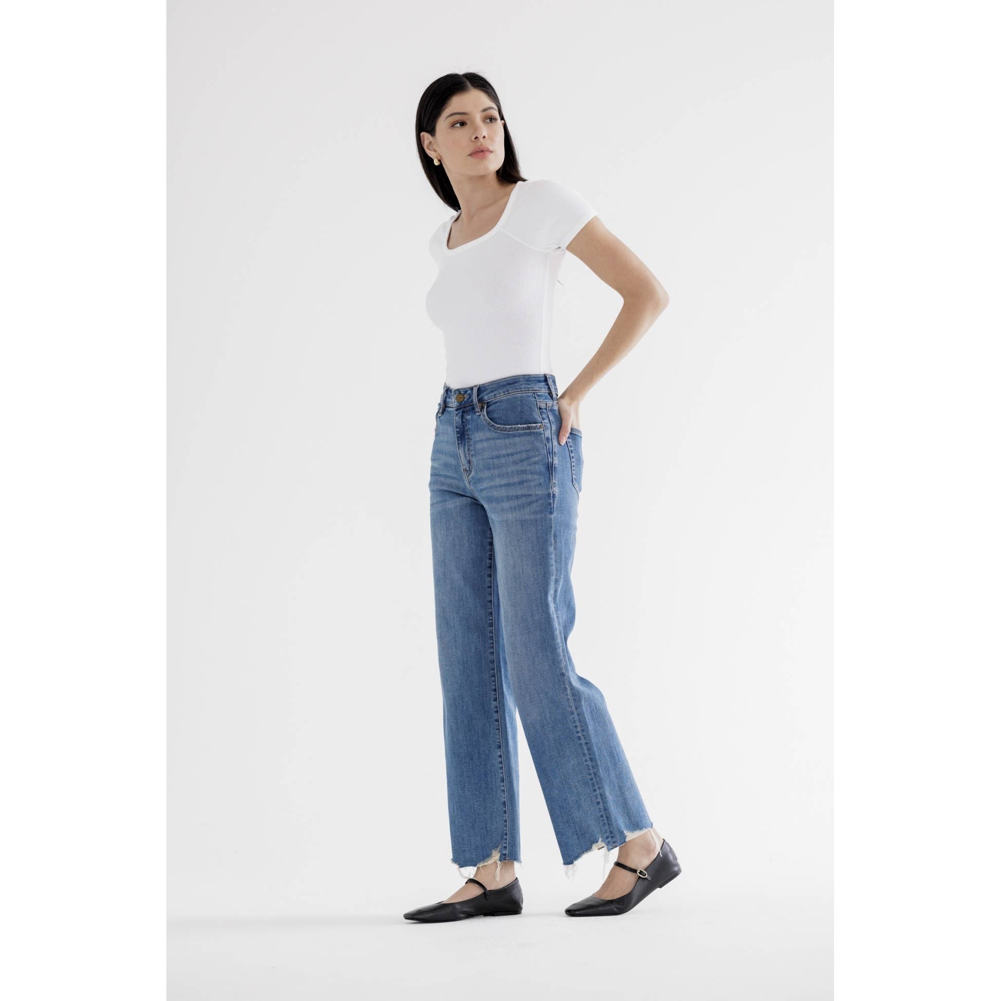 Medium Wash High Rise Wide Leg Jeans