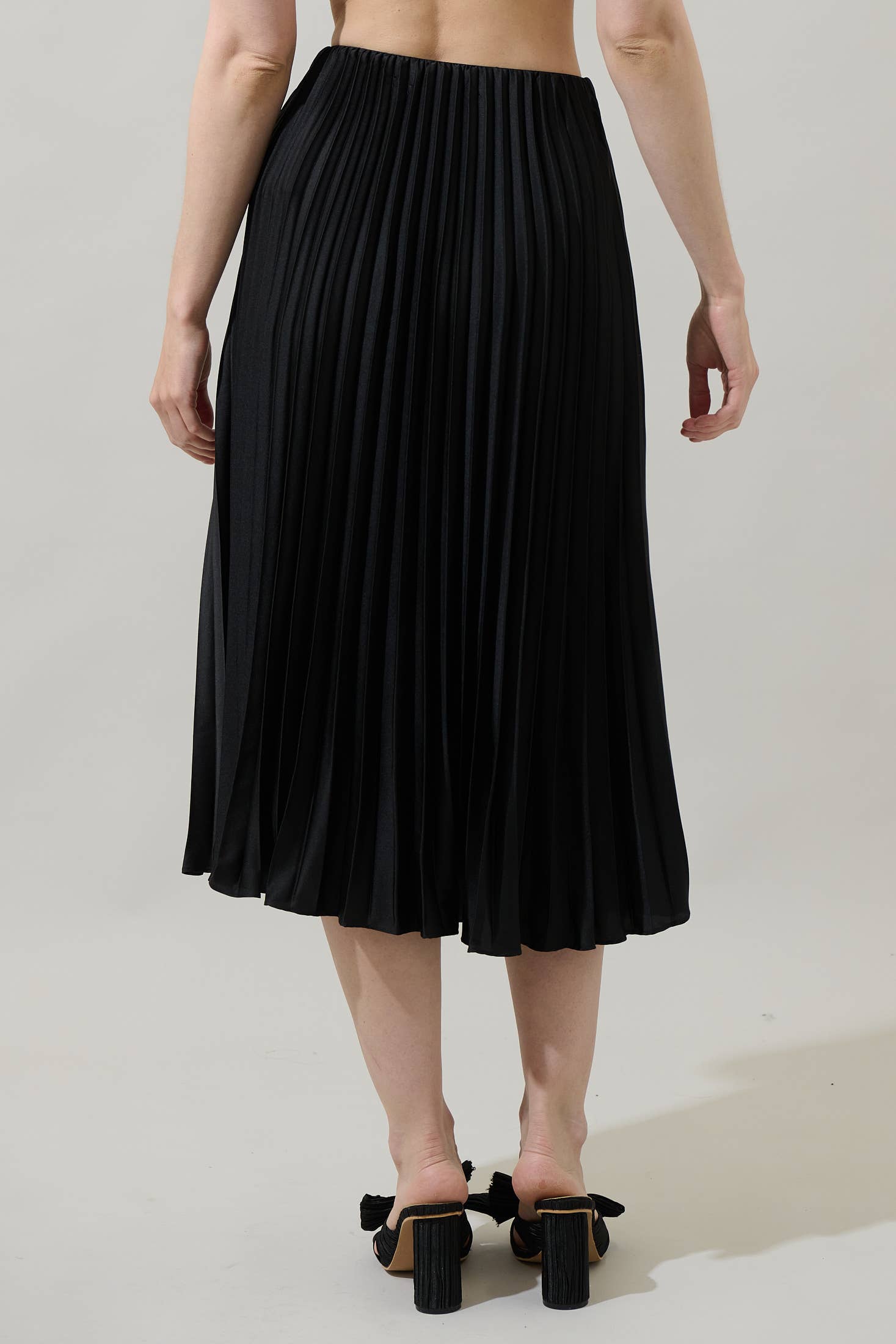 Black Satin Pleated Maxi Skirt
