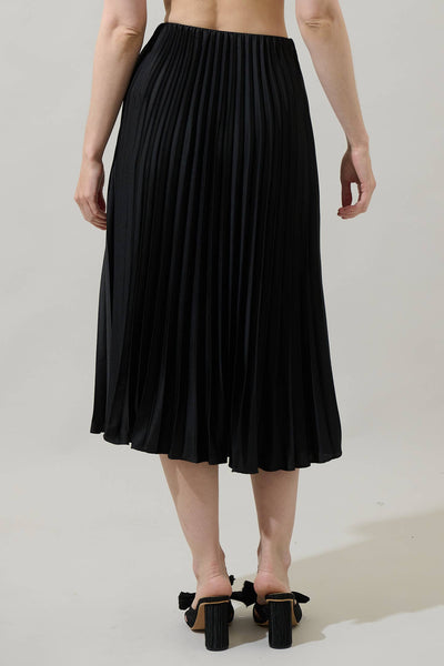 Black Satin Pleated Maxi Skirt