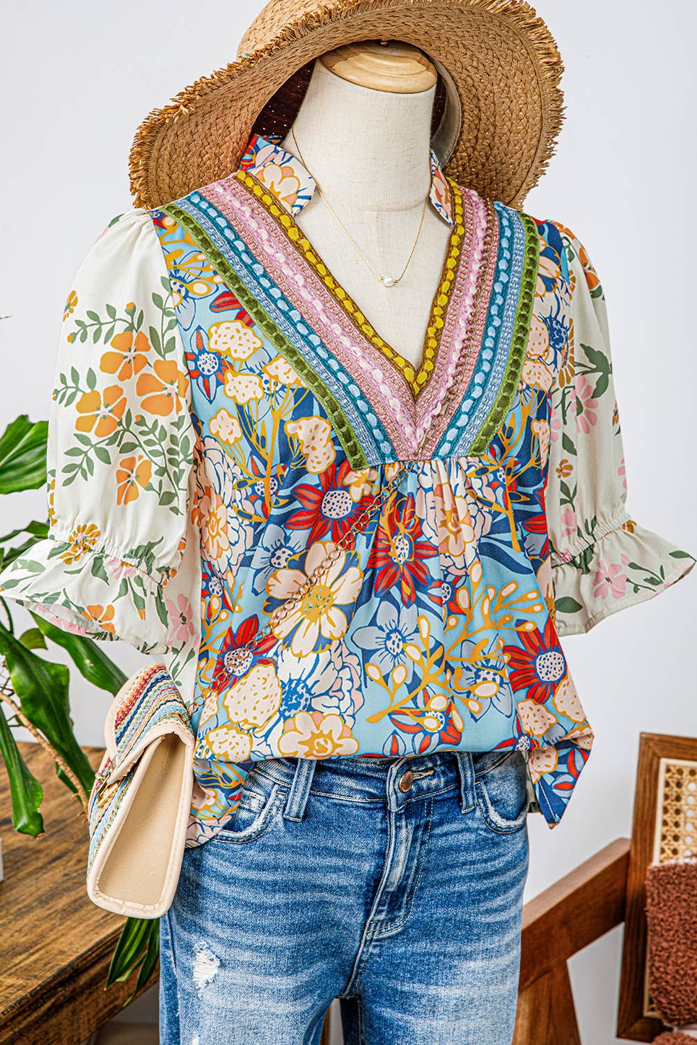 Boho Crocheted Floral Blouse