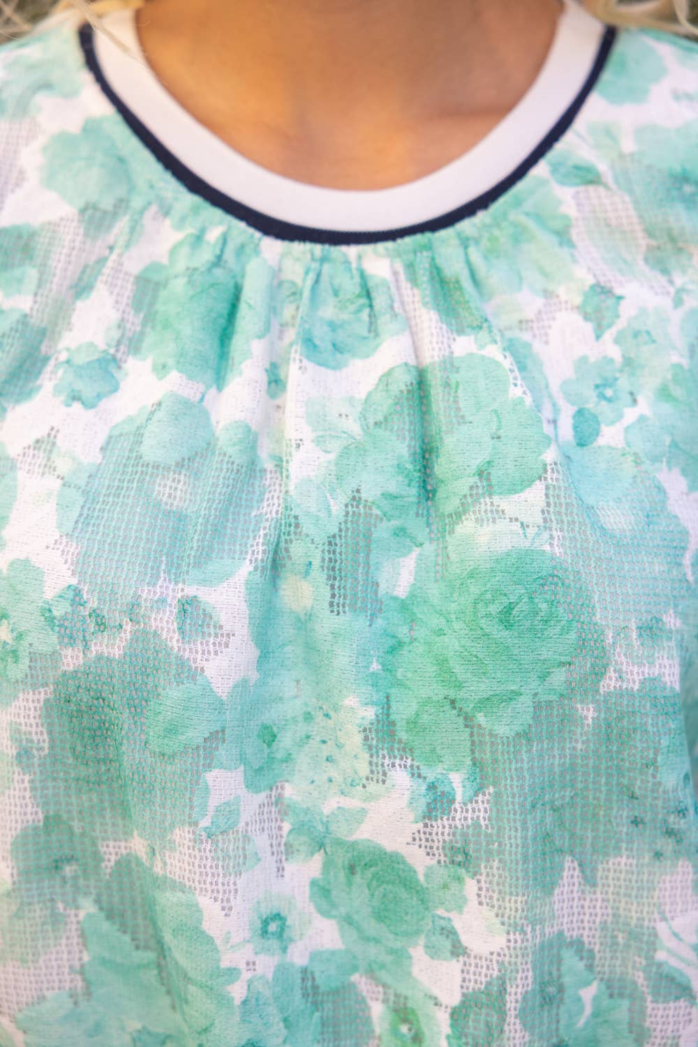 Mint Floral Textured Puff Sleeve Top
