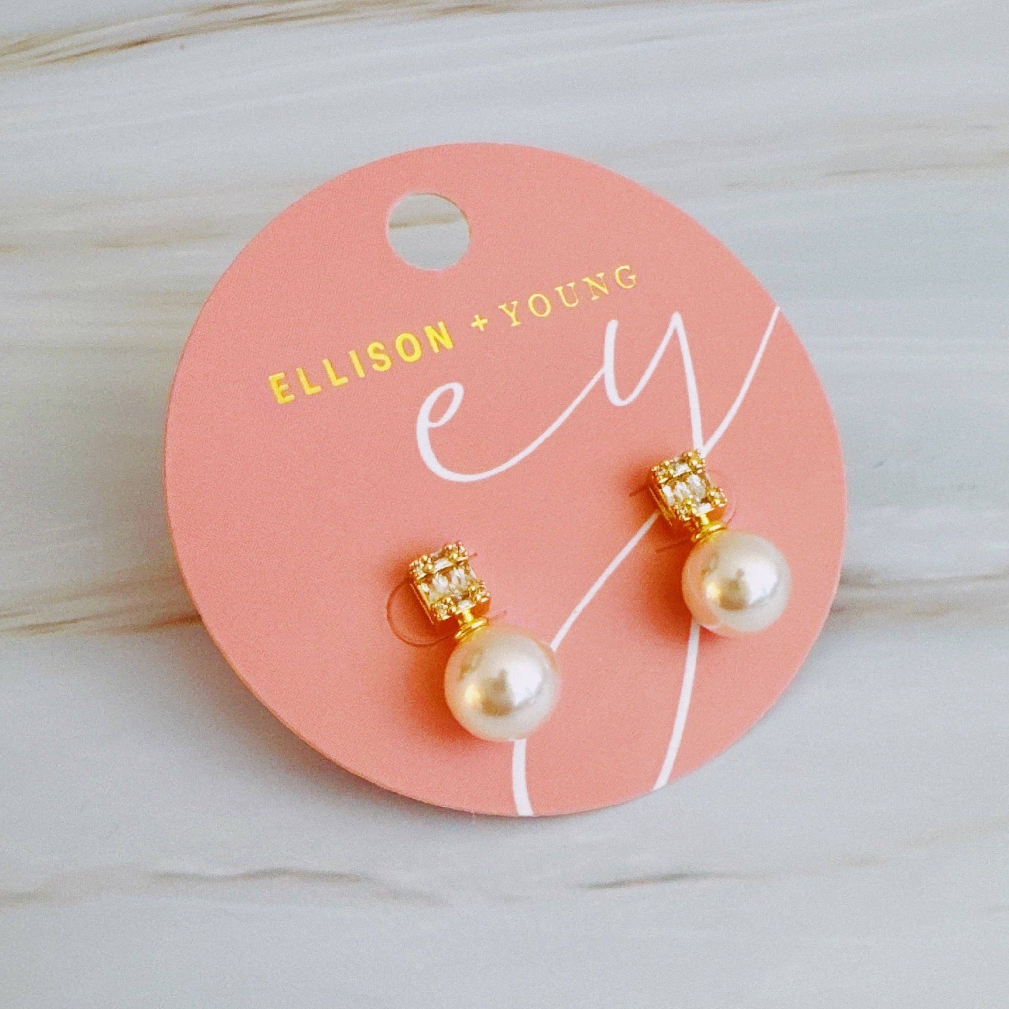 Pearl And Baguette CZ Stud Earrings