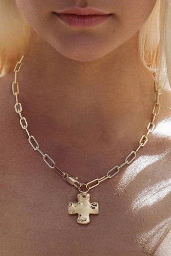 Hammered Cross Toggle Necklace