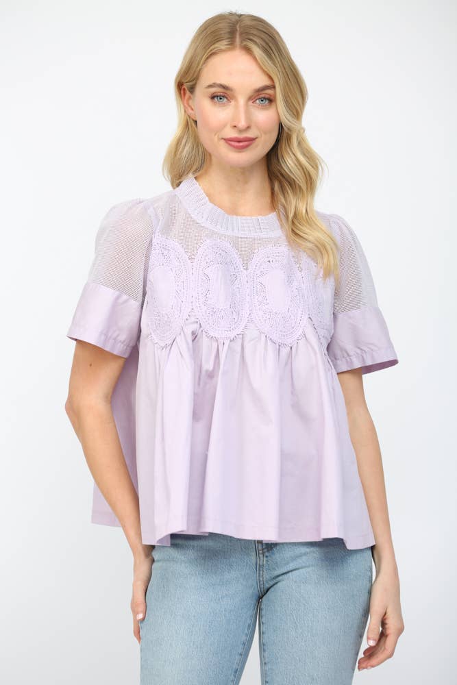 Mesh Combined Top with Appliqué