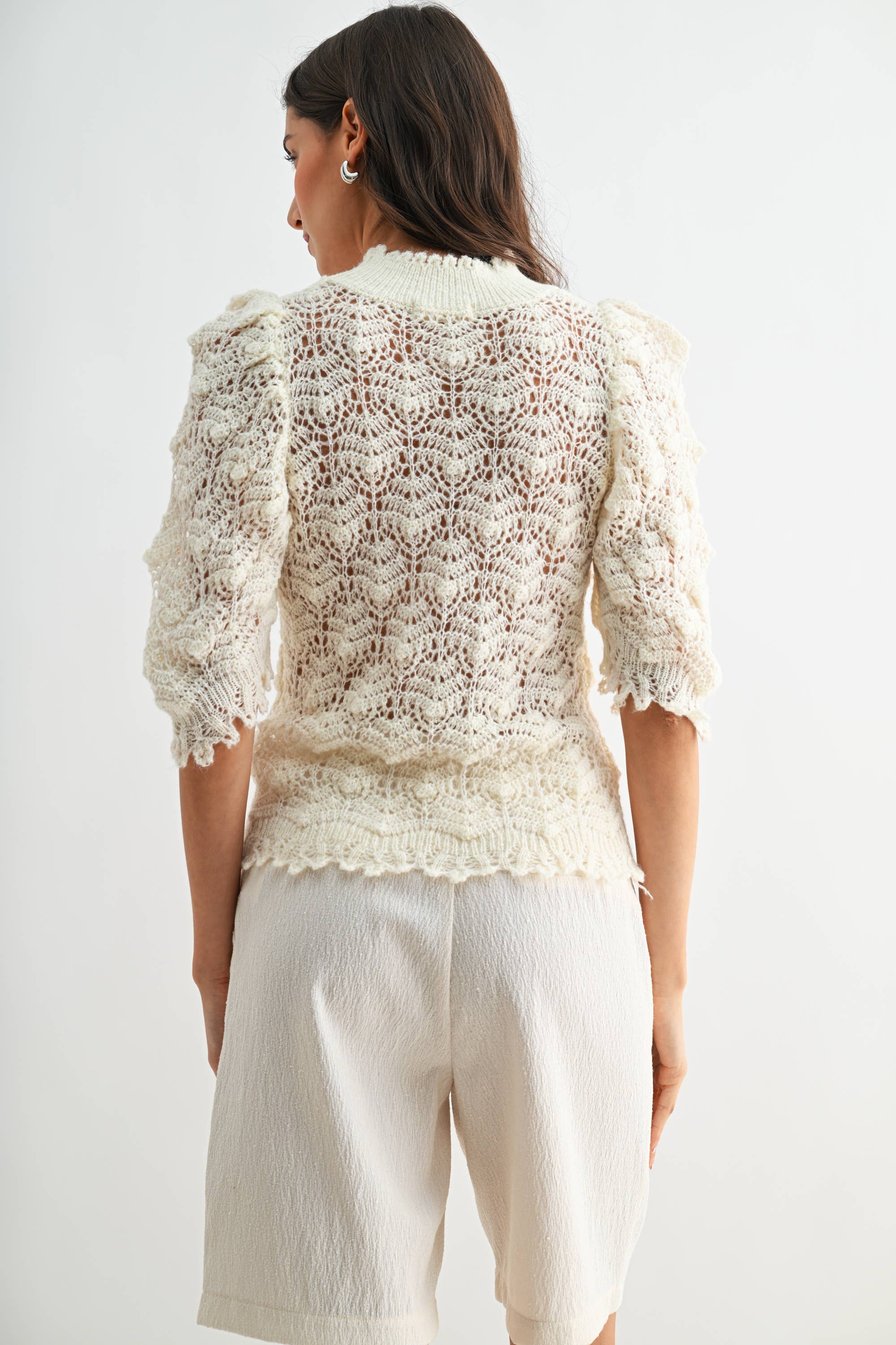 Crochet Knit Puff Sleeve Top