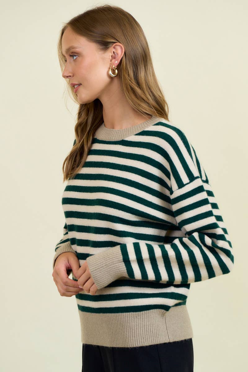 Forest Green Striped Sweater