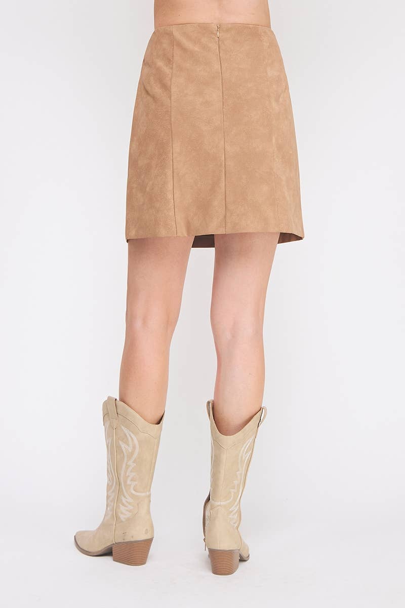 Camel Vegan Leather Mini Skirt