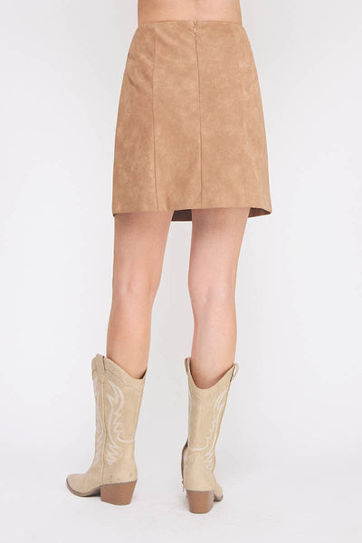 Camel Vegan Leather Mini Skirt