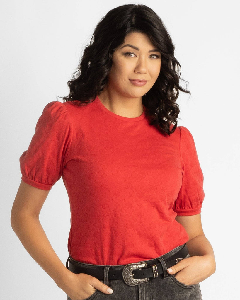 Red Short Puffed Sleeve Top