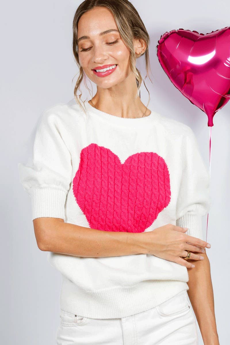 Cable Heart Shape Detail Valentine's Knitted Sweater