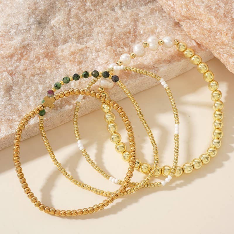 Multi Ball Pearl Chain Stretch Bracelet