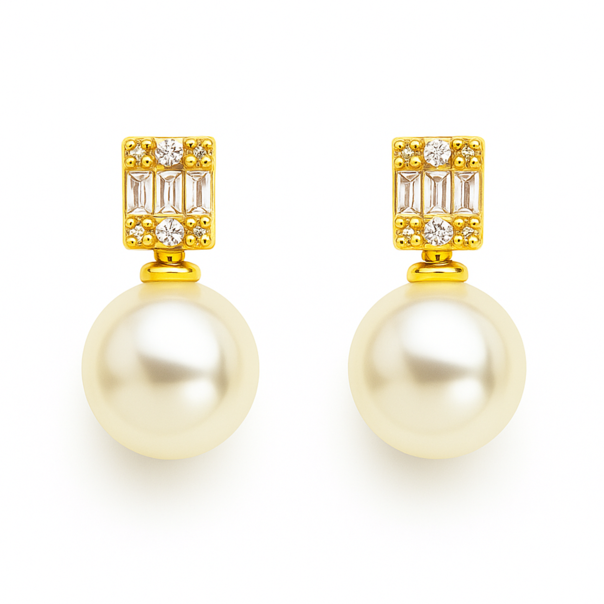 Pearl And Baguette CZ Stud Earrings
