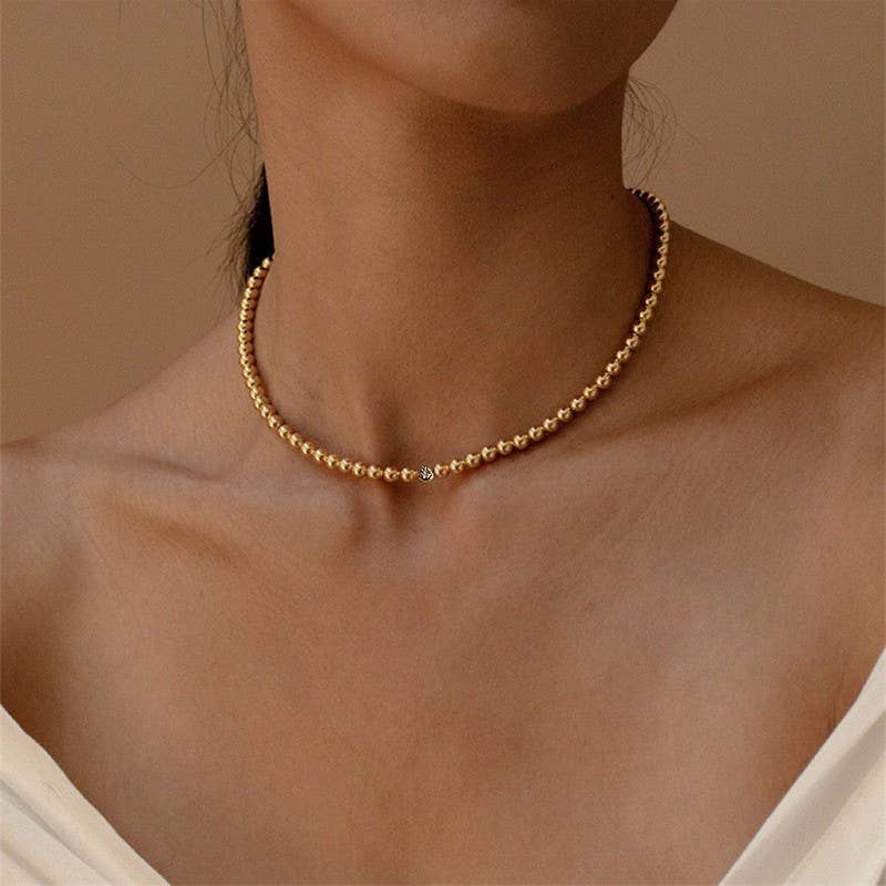 18K Gold Rhinestone Bubble Beaded Necklace