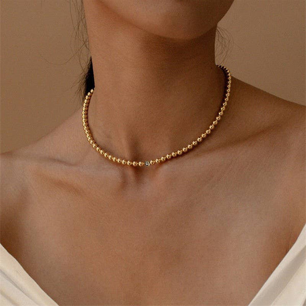 18K Gold Rhinestone Bubble Beaded Necklace