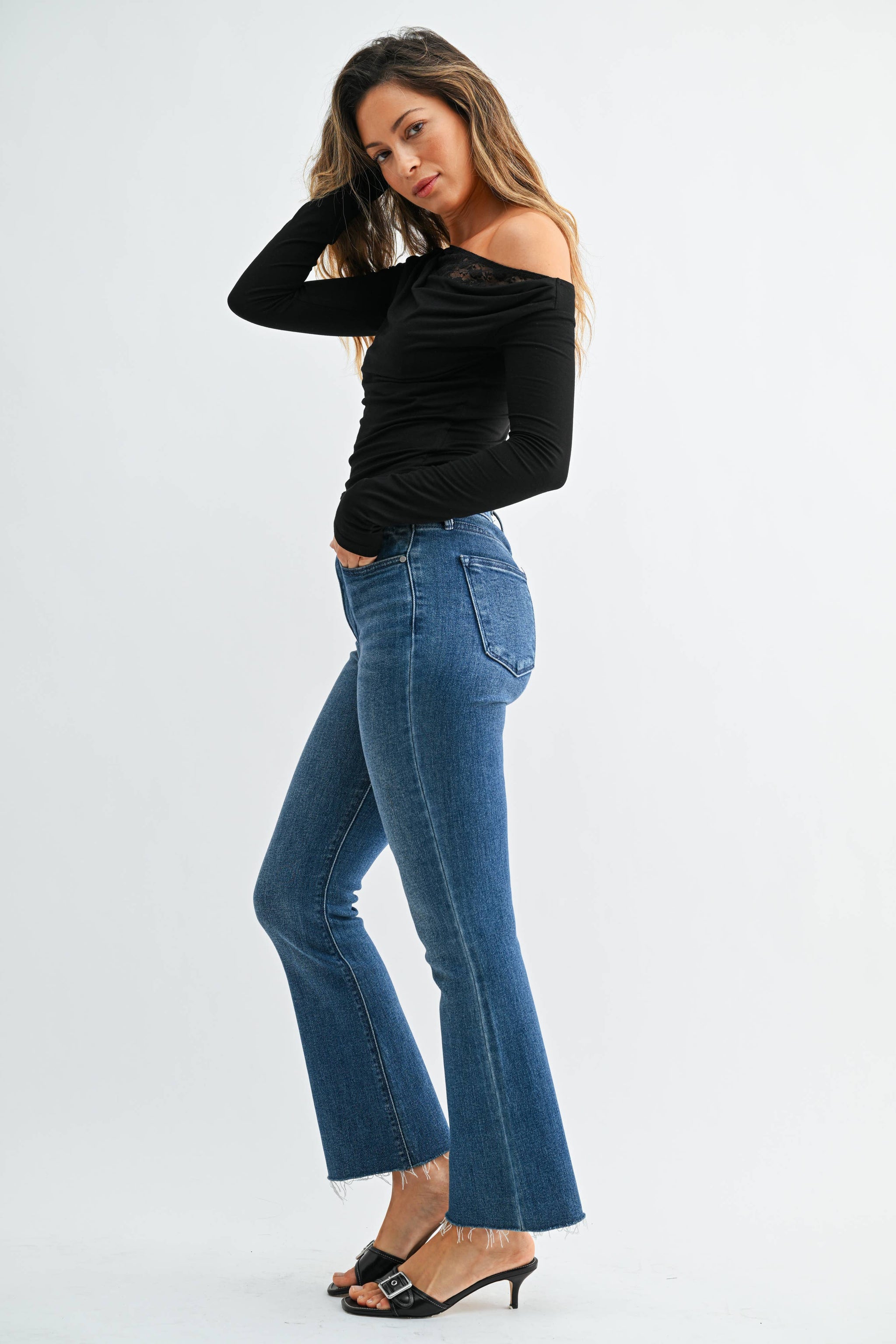High Rise Tonal Crop Flare Jeans