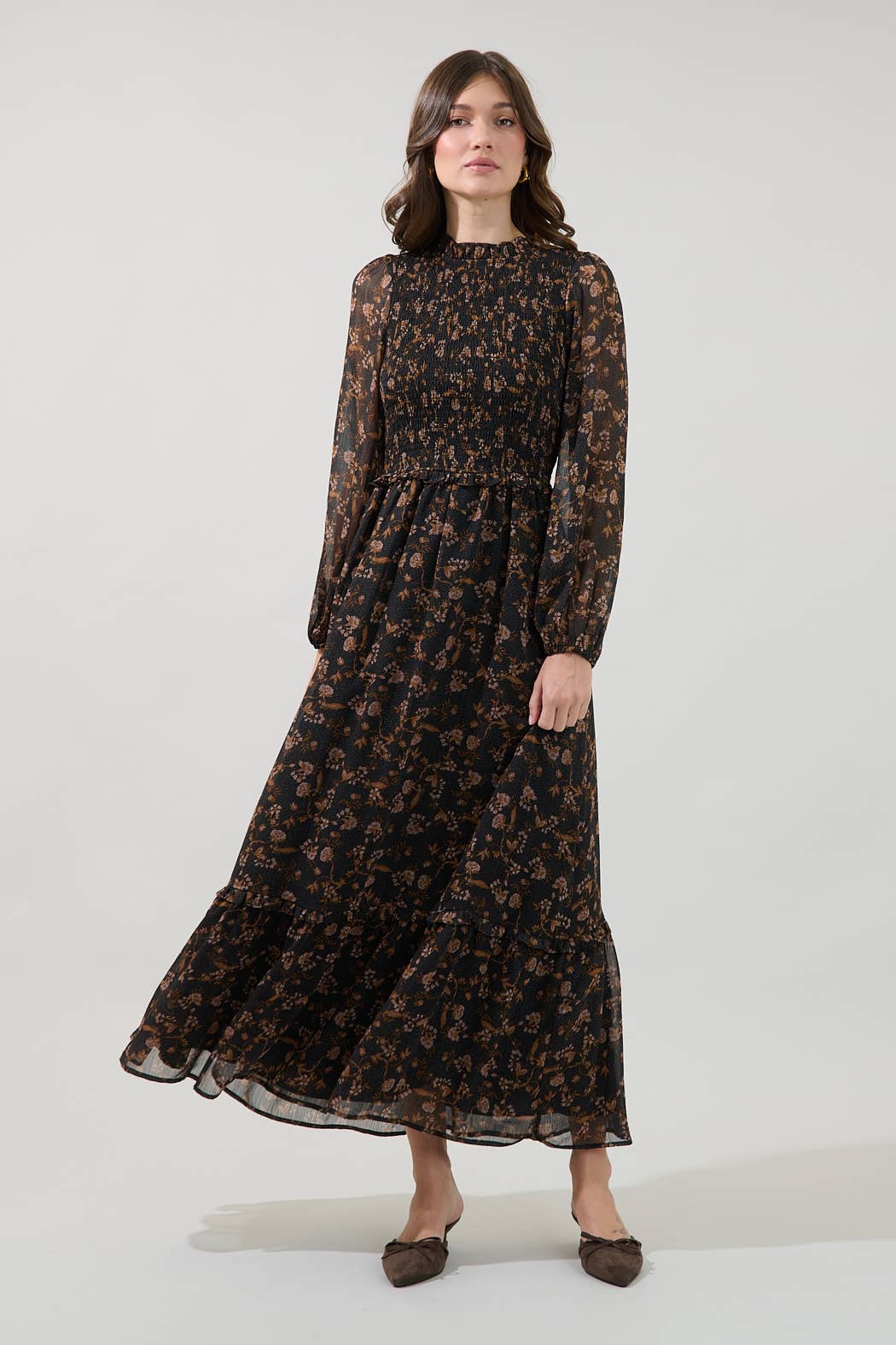 Smocked Long Sleeve Maxi Dress in Celine Floral