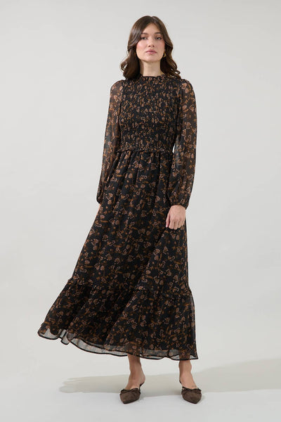Smocked Long Sleeve Maxi Dress in Celine Floral
