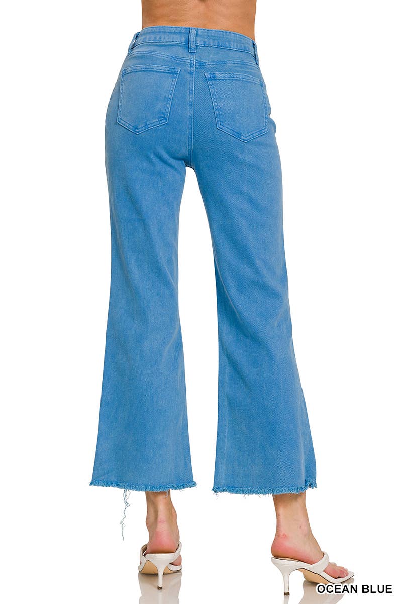 Acid Washed High Waist Frayed Hem Bootcut Pants