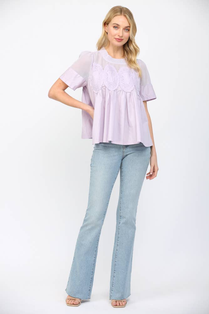 Mesh Combined Top with Appliqué