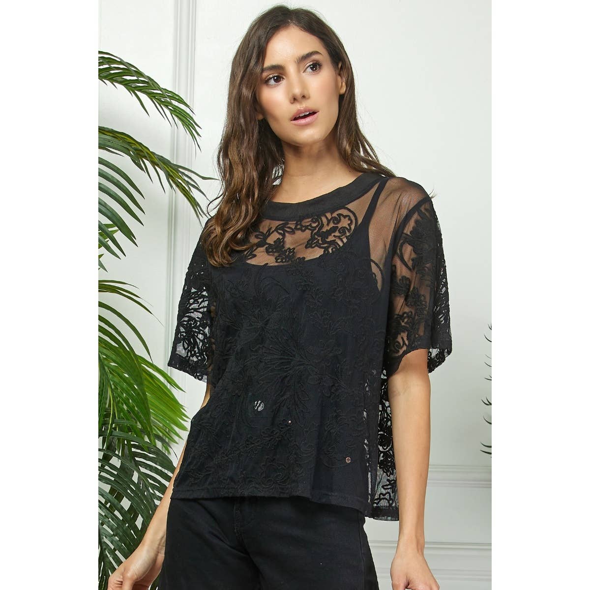 Crochet Flower Lace Mesh Top