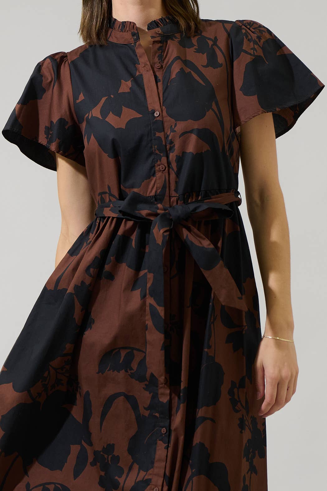 Black and Brown Floral Babydoll Midi Dress
