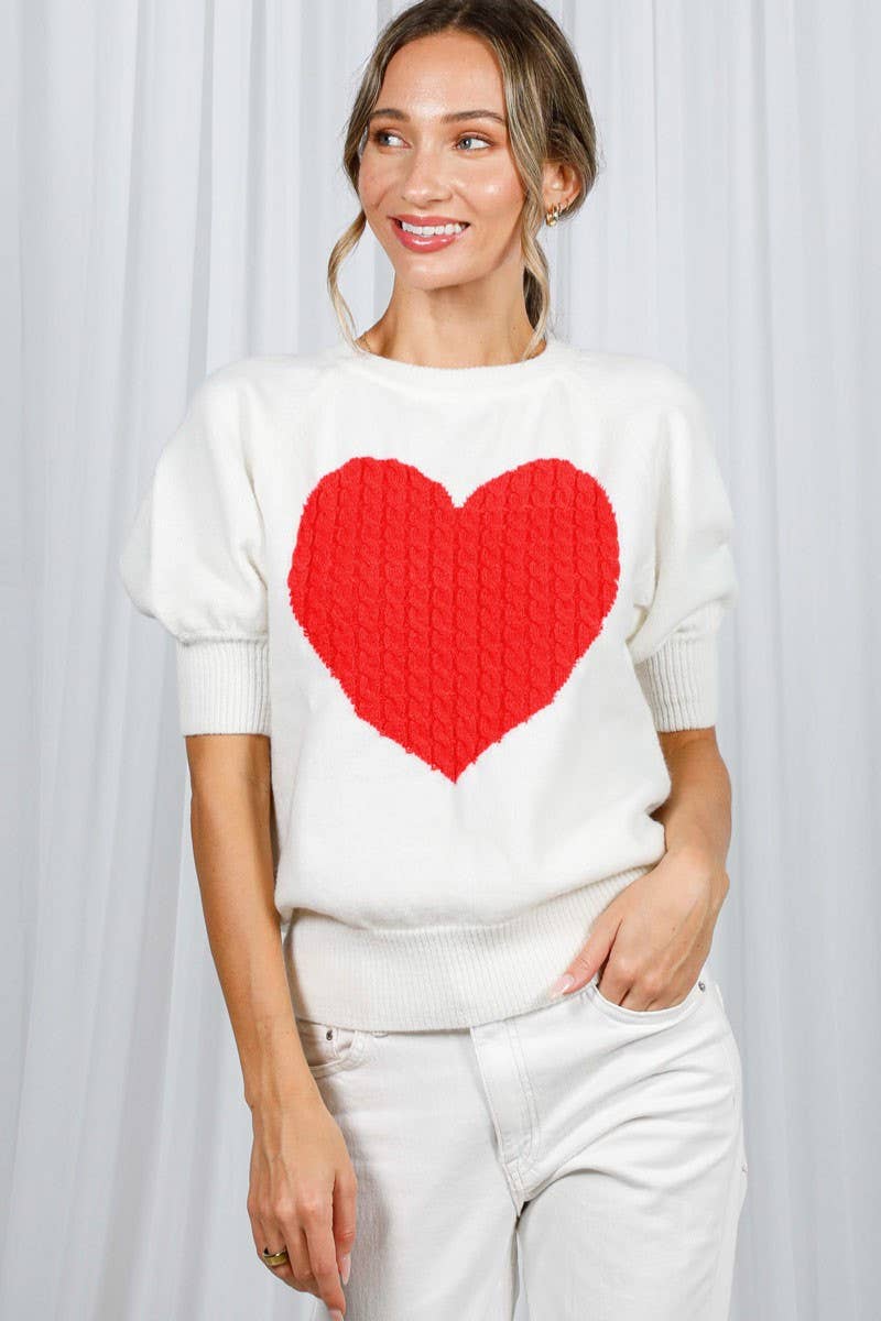 Cable Heart Shape Detail Valentine's Knitted Sweater