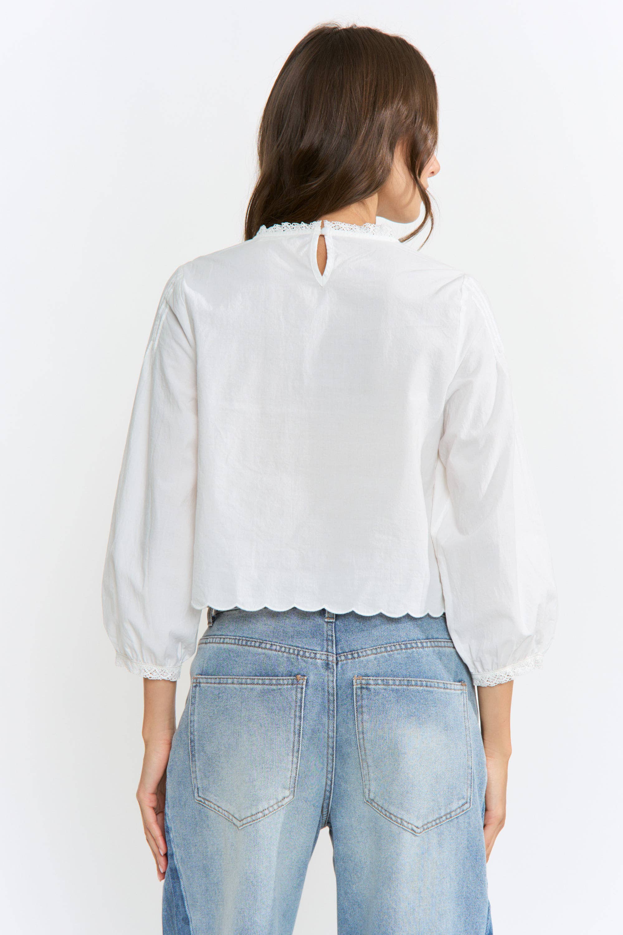 Cotton Eyelet Blouse with Floral Embroidery