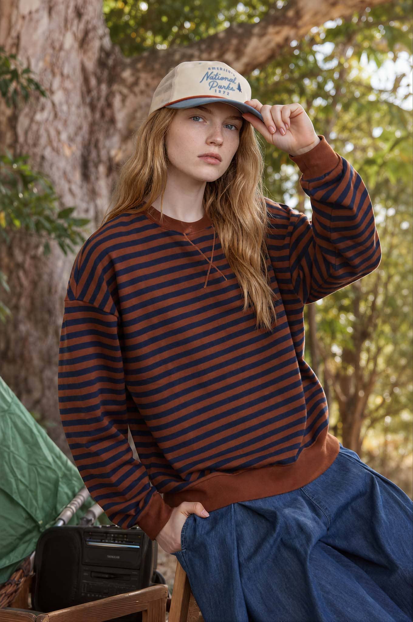 Rust Striped Long Sleeve Knit Top