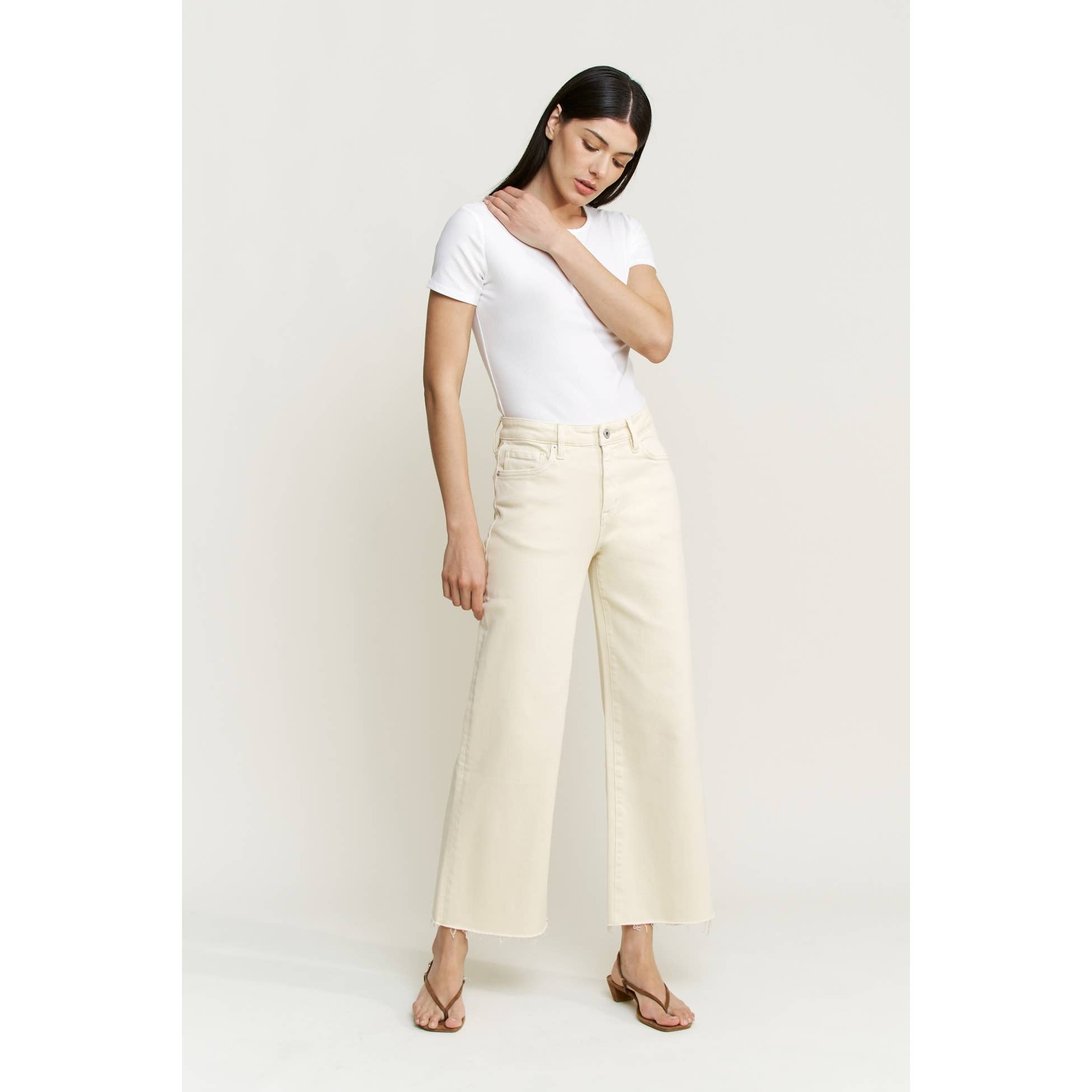 Sandwisp High Wide Crop RawHem Jeans