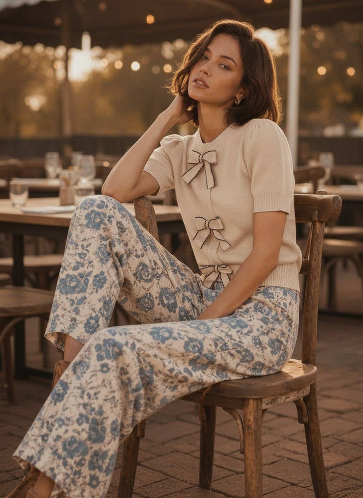 Brown Floral High-Waisted Cropped Jeans