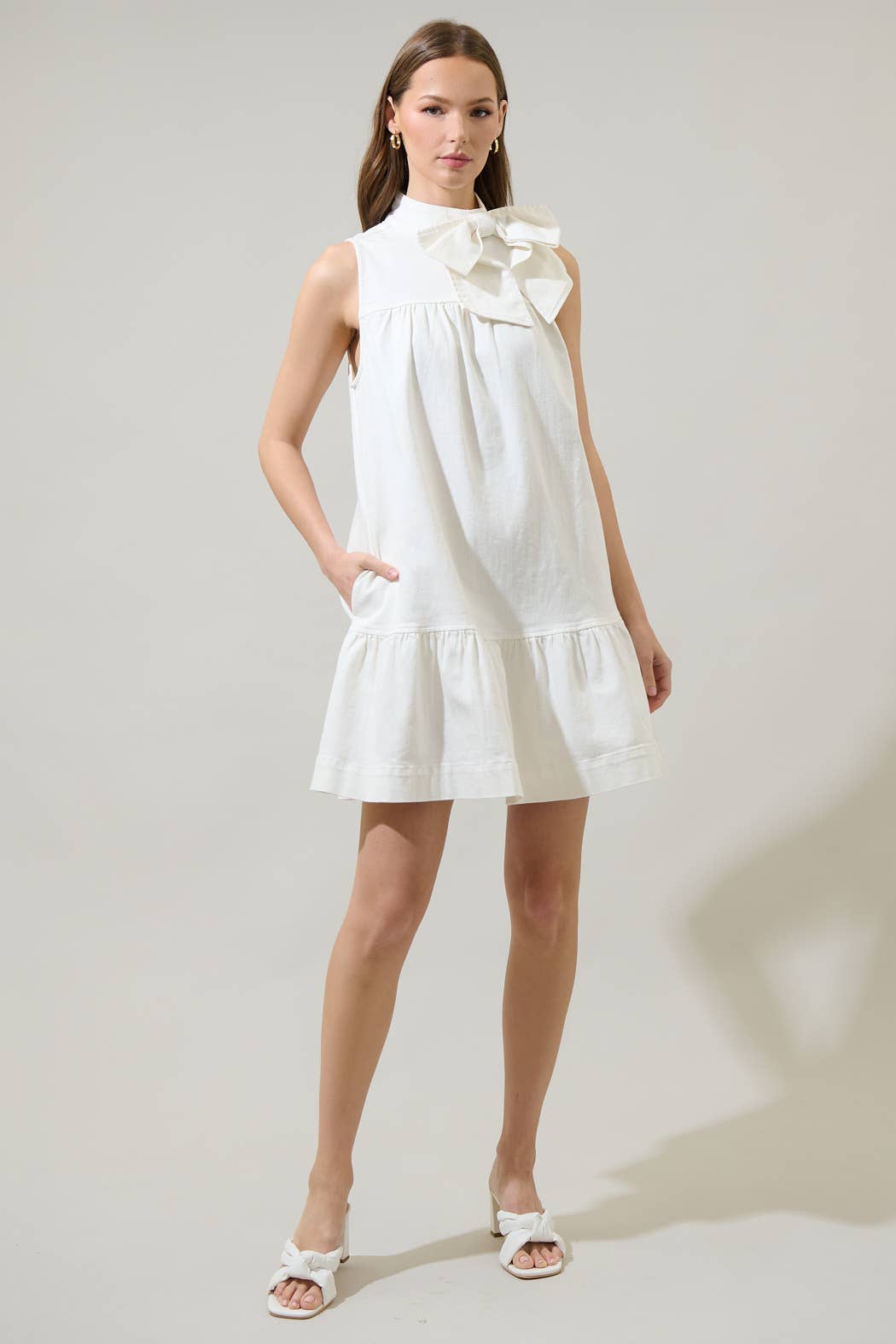 White Denim Albie Millen Bow Mini Dress