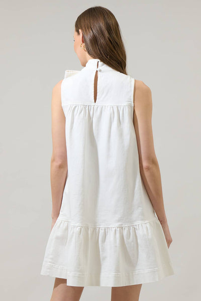 White Denim Albie Millen Bow Mini Dress